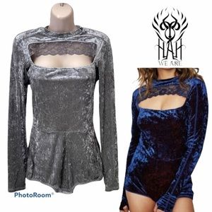 NWT! HAH Green Velour Lace Front Velvet Bodysuit